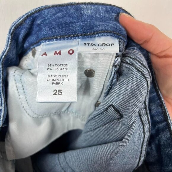 AMO Denim Crop Skinny Jeans Size 25 Raw Hem Distressed Medium Blue - Picture 9 of 9